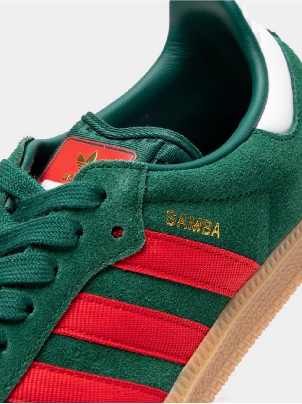 adidas Samba Suede Sneakers in Green & Red with Gum Sole - Picture 2 of 2